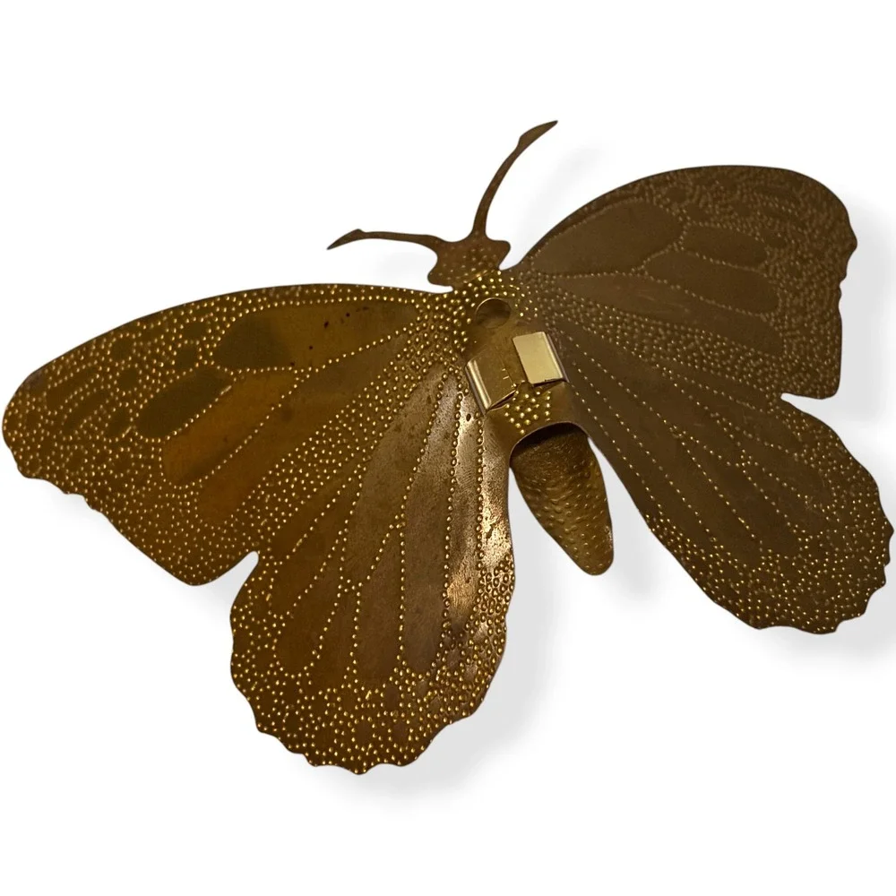 Vintage Gold Metal Butterfly Wall Decor Set of 3 Embossed Textured MCM Style